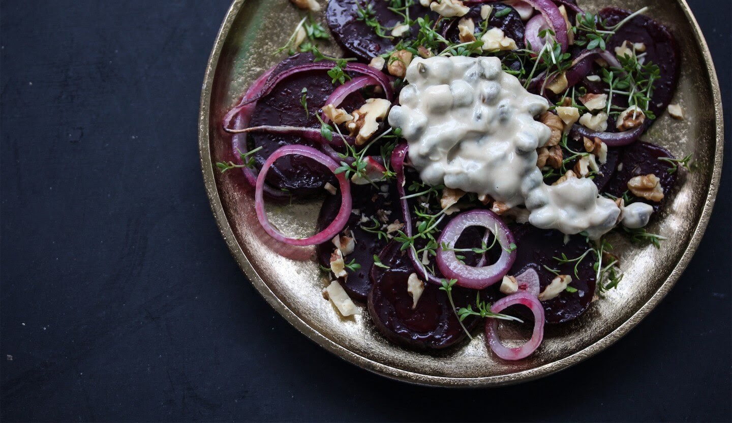 Salada de beterraba quente com agrião